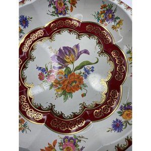 Vintage Red & Gold Floral Daker Decorated Ware Tin Decorative Bowl, 1971 England
